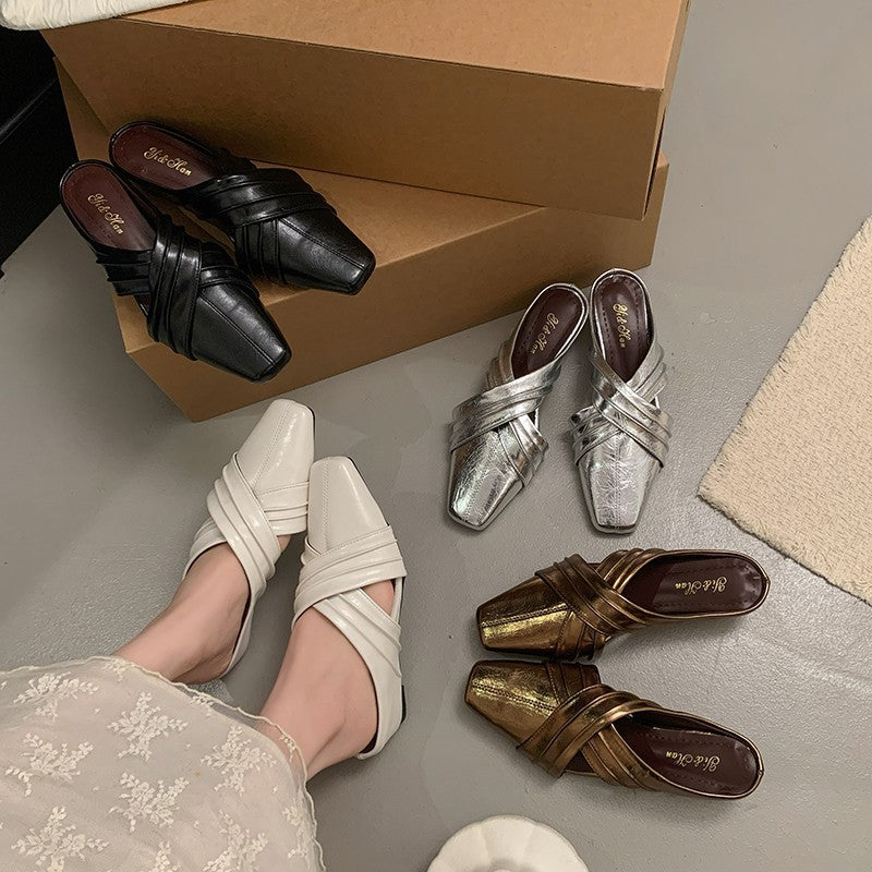 Damen elegante Mules mit geschwungenem Design EB
