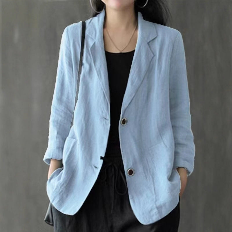 Damen Leinenblazer im lässigen Stil mit lockerer Passform und aufgesetzten Taschen EB