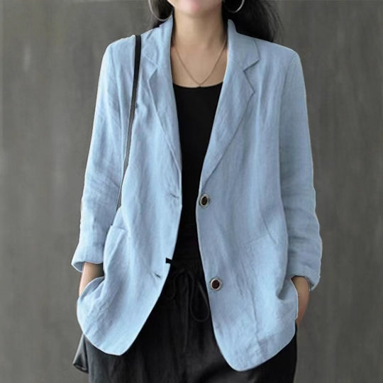 Damen Leinenblazer im lässigen Stil mit lockerer Passform und aufgesetzten Taschen EB