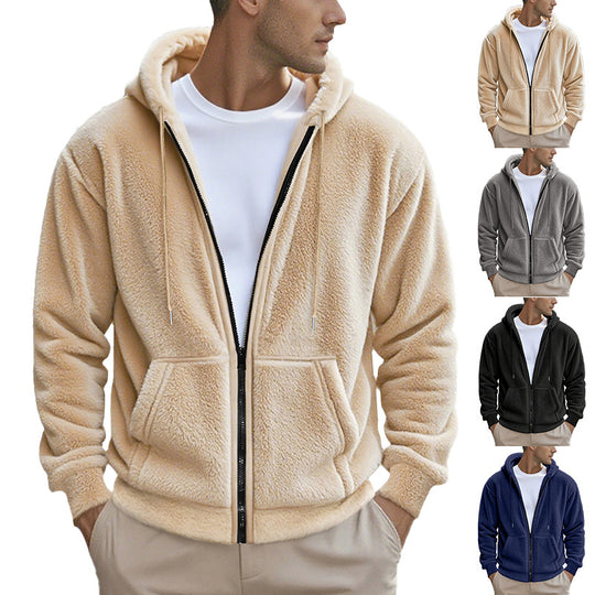 Herren nan Sherpa-Fleece Kapuzenjacke mit durchgehendem Reißverschluss und versteckten Seitentaschen EB