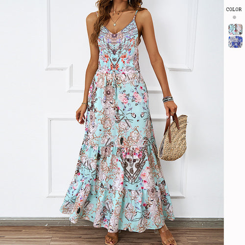 Damen Maxikleid mit luftigen Trägern und floralem Muster EB