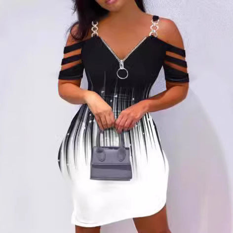 Damen Kleid mit Off-Shoulder-Design und Reißverschluss-Detail EB