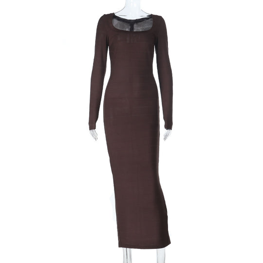 Damen Figurnahes Rippstrick‑Maxikleid mit U‑Boot‑Ausschnitt und Stretch‑Silhouette EB