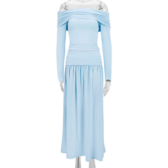 Damen Maxikleid mit eleganter Raffung und Off-Shoulder Design EB