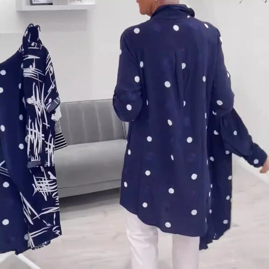 Damen Langarm-Bluse mit strukturiertem Punktedesign und praktischer Knopfleiste Heidi-Mode