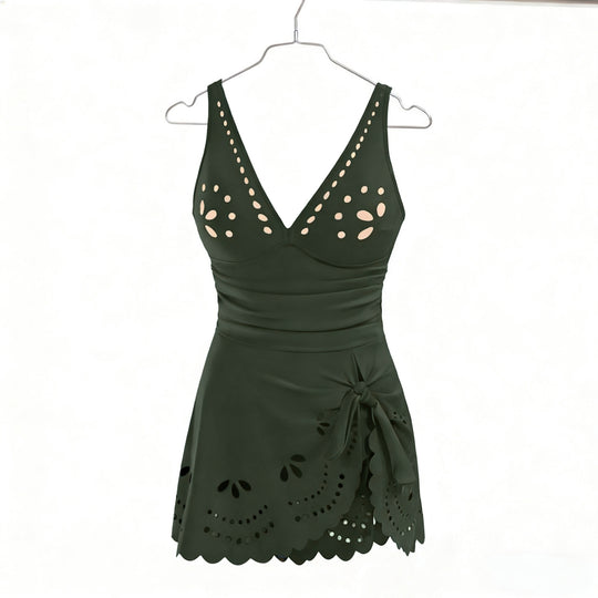 Damen Eleganter Badeanzug mit modischen Ausschnitten und Rüschendetails EB
