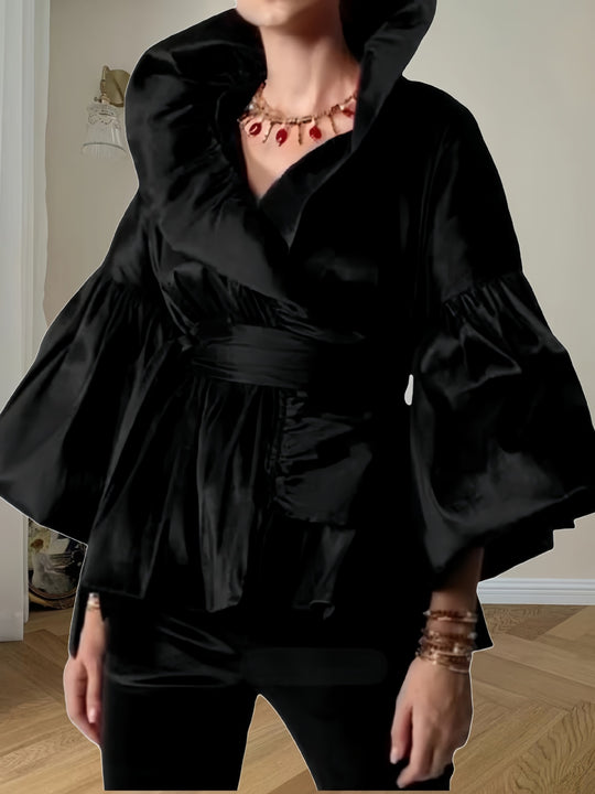 Damen Elegante Wickeljacke mit voluminösen Ärmeln und modernem Kragen EB