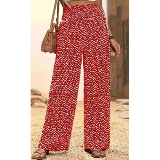 Damen Weite Blumenmuster-Hose mit elastischem Bund und hohem Taillenschnitt EB