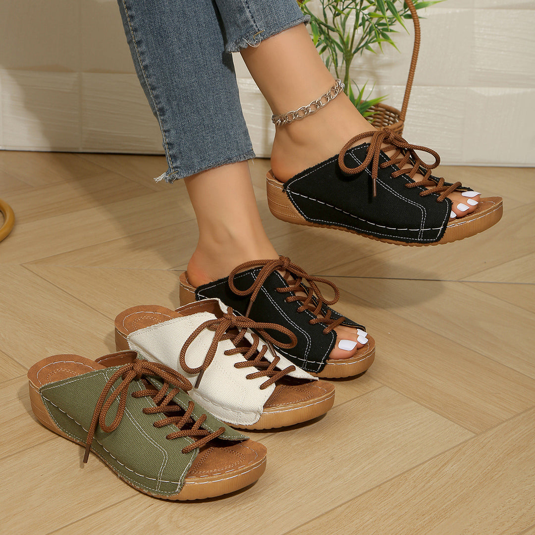 Damen bequeme Freizeit-Sandalen mit Schnürung und atmungsaktiver Textiloberfläche EB