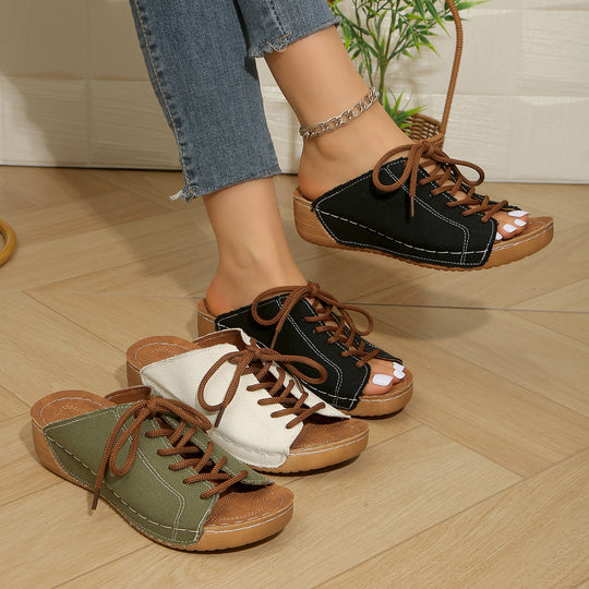 Damen bequeme Freizeit-Sandalen mit Schnürung und atmungsaktiver Textiloberfläche EB