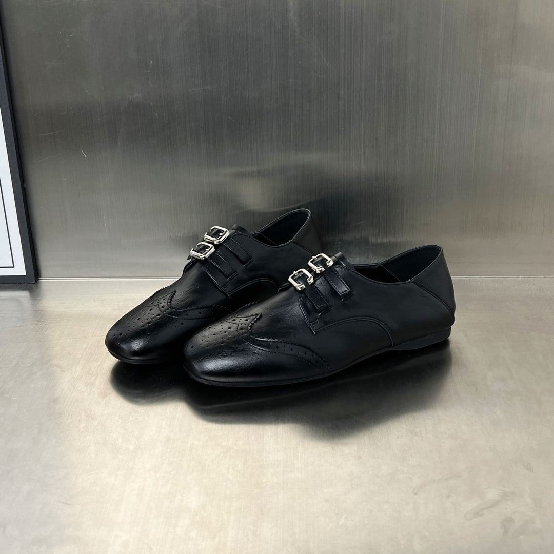Damen elegante Mokassins mit doppeltem Schnallenverschluss EB
