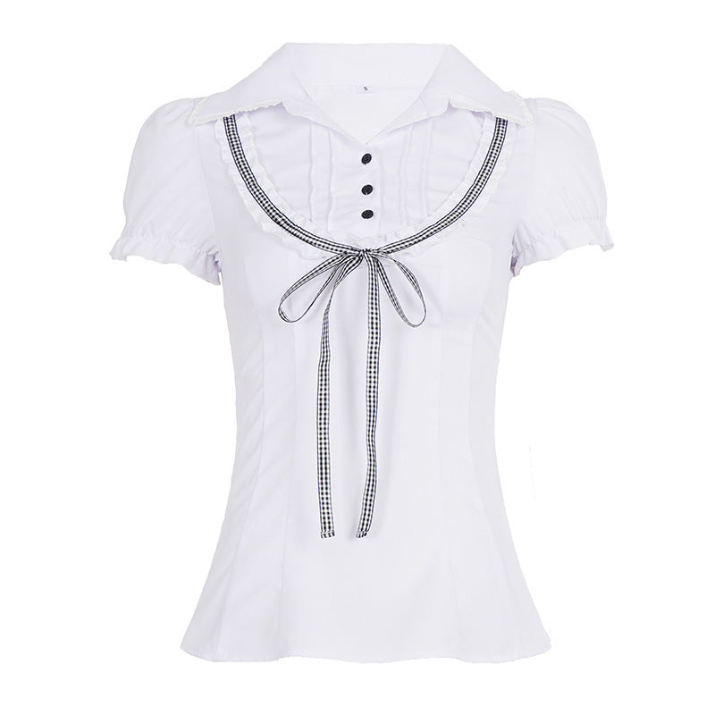 Damenbluse mit Rüschendetails und kontrastierendem Halsband EB