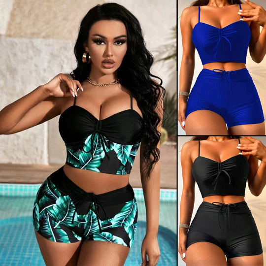Damen Sportliches Bikini-Set mit Crop-Top und Shorts EB