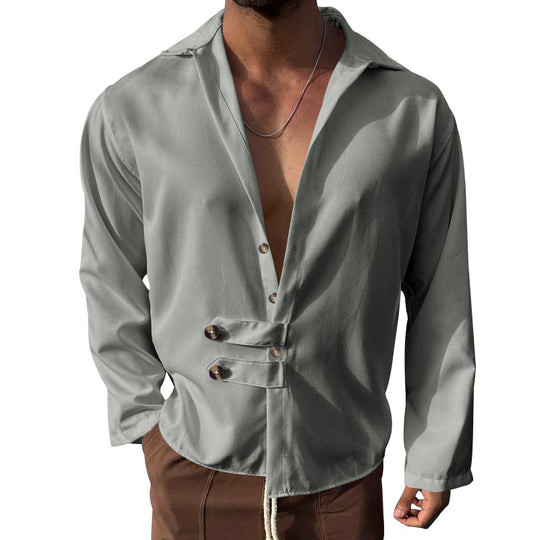 Herren Elegantes Hemd mit innovativem Knopfdesign und tiefem V-Ausschnitt EB