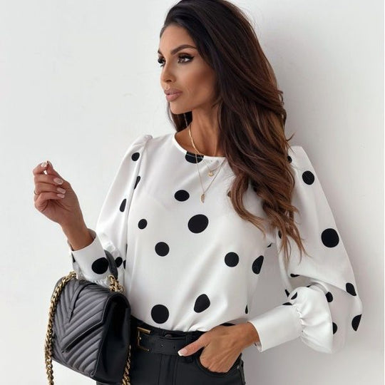 Damen Bluse mit Volantärmel und zeitlosem Punkte-Druck EB