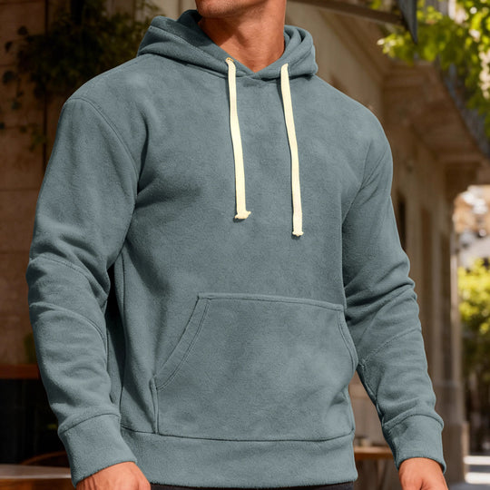 Herren nan samtweicher Kapuzenpullover mit Nahtdetails, Kängurutasche und Kontrastkordel EB