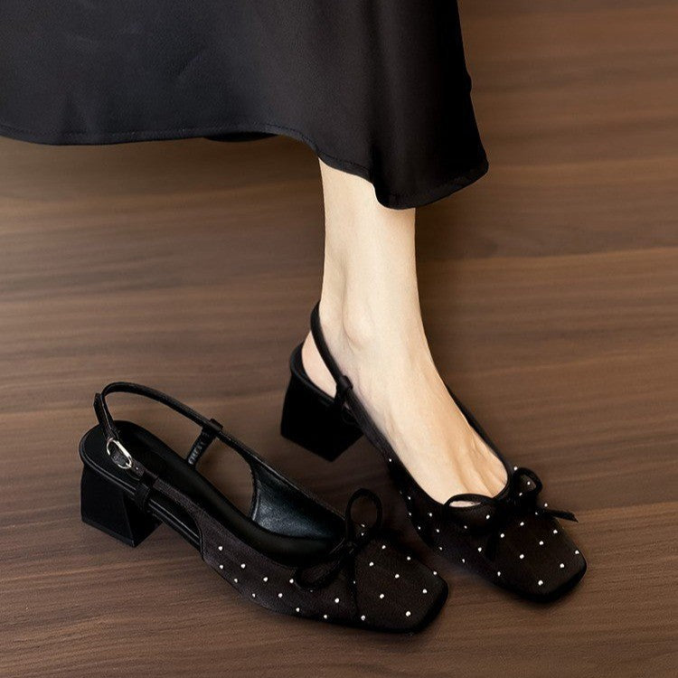 Damen Slingback Ballerinas mit funkelnden Perlen und modischem Schleifen-Detail EB