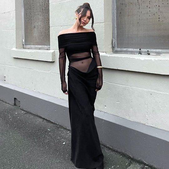 Damen Off-Shoulder Maxikleid mit Drapierung EB