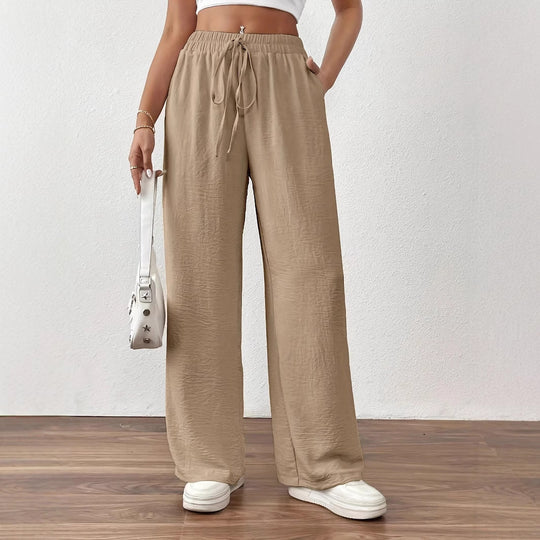 Damen Weit geschnittene Sommerhose mit elastischem Bund und Kordelzug EB