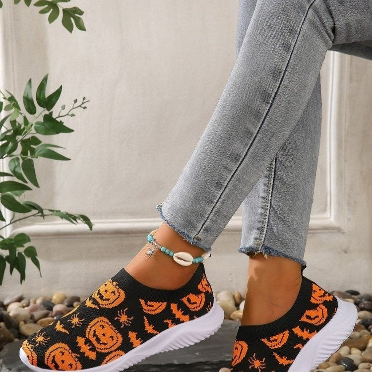 Damen Mode Sneakers mit Halloween-Motiv und rutschfester Sohle Heidi-Mode