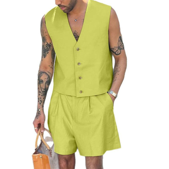 Damen elegantes ärmelloses Blazerset mit Shorts EB