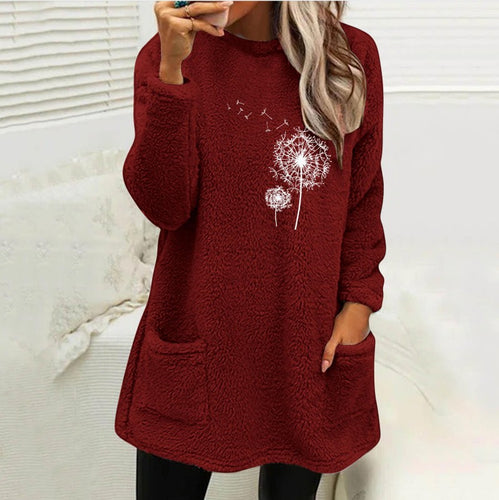 Damen Fleece-Tunika mit Dandelion-Motiv und praktischen Taschen EB