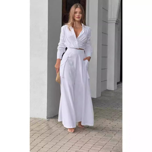 Damen Elegantes Oberteil mit weitem Schnitt und passenden Palazzo-Hosen EB