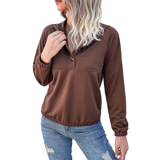 Damen Sportpullover mit Kapuze und Knopfleiste EB