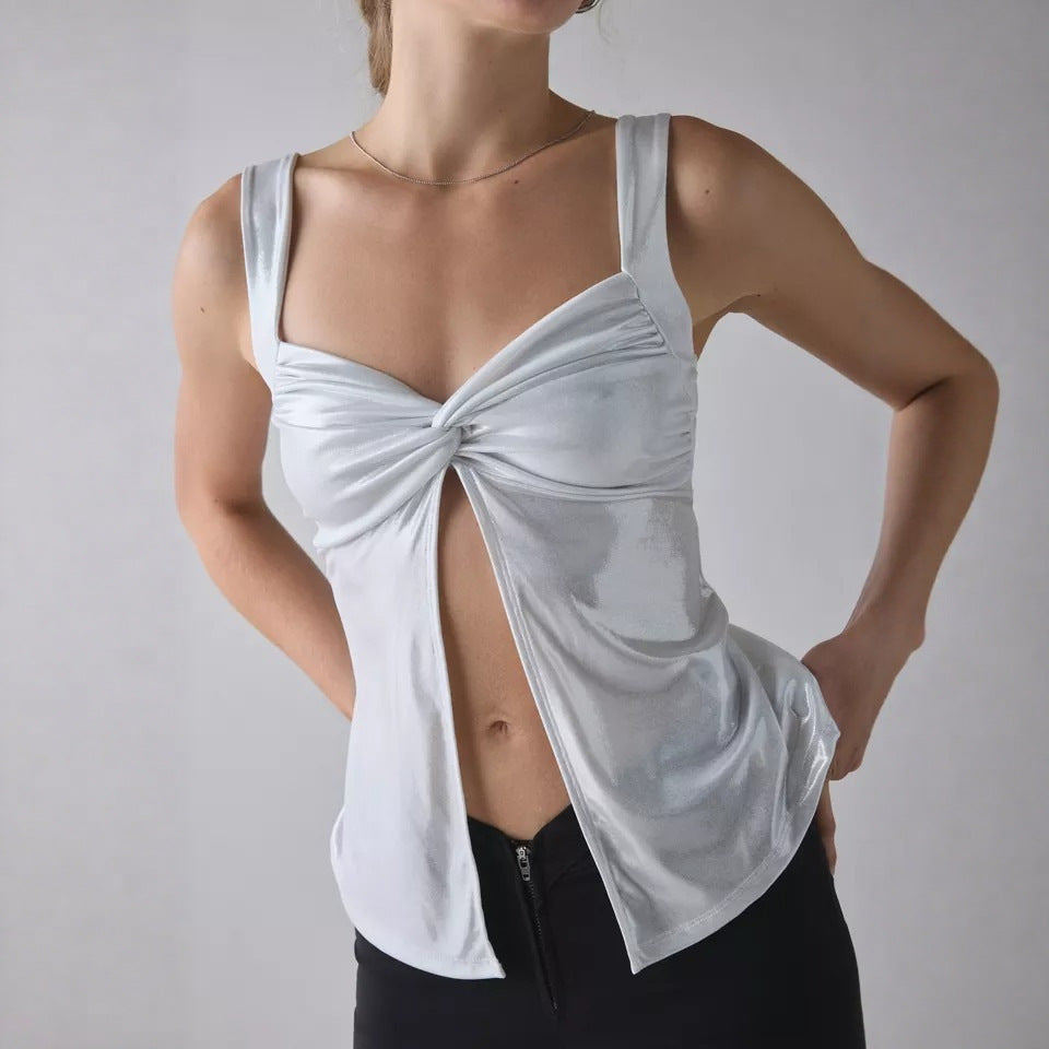 Damen Glänzendes Oberteil mit Wickeldetail EB