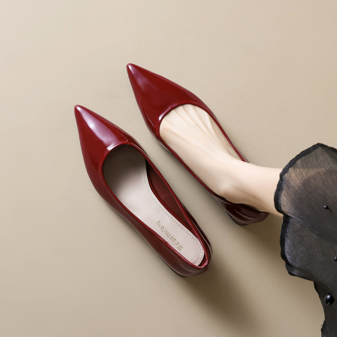 Damen elegante Ballerinas mit spitzem Zehenbereich und komfortablem Blockabsatz EB