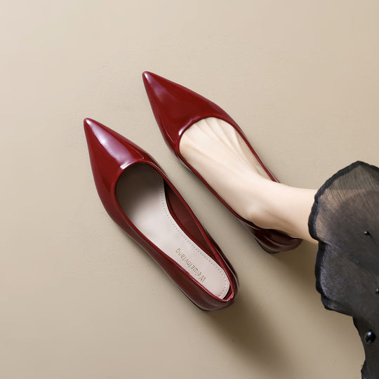 Damen elegante Ballerinas mit spitzem Zehenbereich und komfortablem Blockabsatz EB