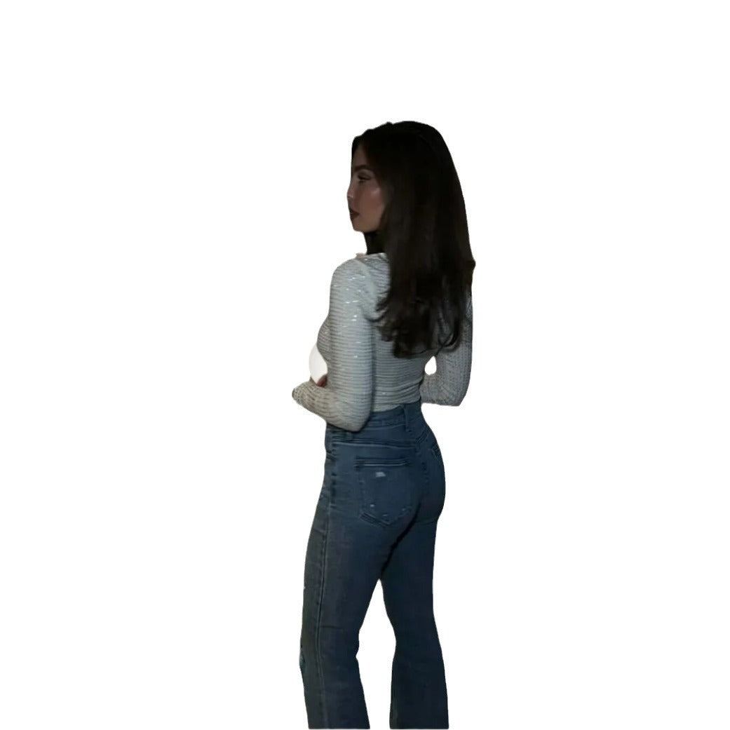 Damen figurbetontes Longsleeve-Oberteil mit Raffungen EB