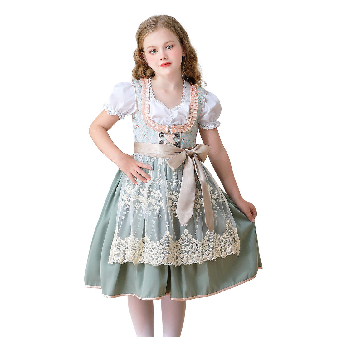 Damen nan elegantes Mädchen Trachtenkleid mit Rüschenkorsett und Spitzenstickerie EB