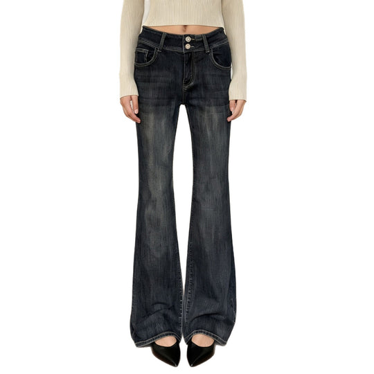 Damen Schlagjeans mit hohem Bund und flexibel einstellbarem Taillenbund EB