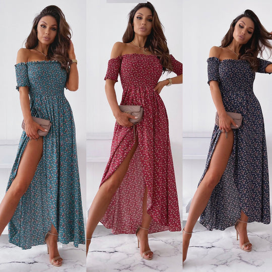 Damen Maxikleid mit raffinierten Puffärmeln und elegantem seitlichen Schlitz EB