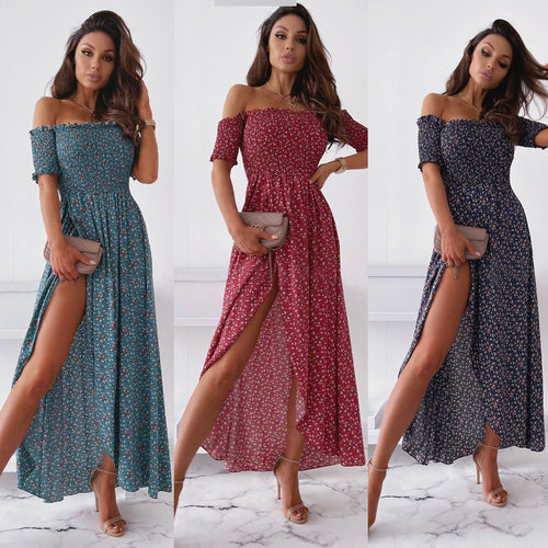 Damen Maxikleid mit raffinierten Puffärmeln und elegantem seitlichen Schlitz EB