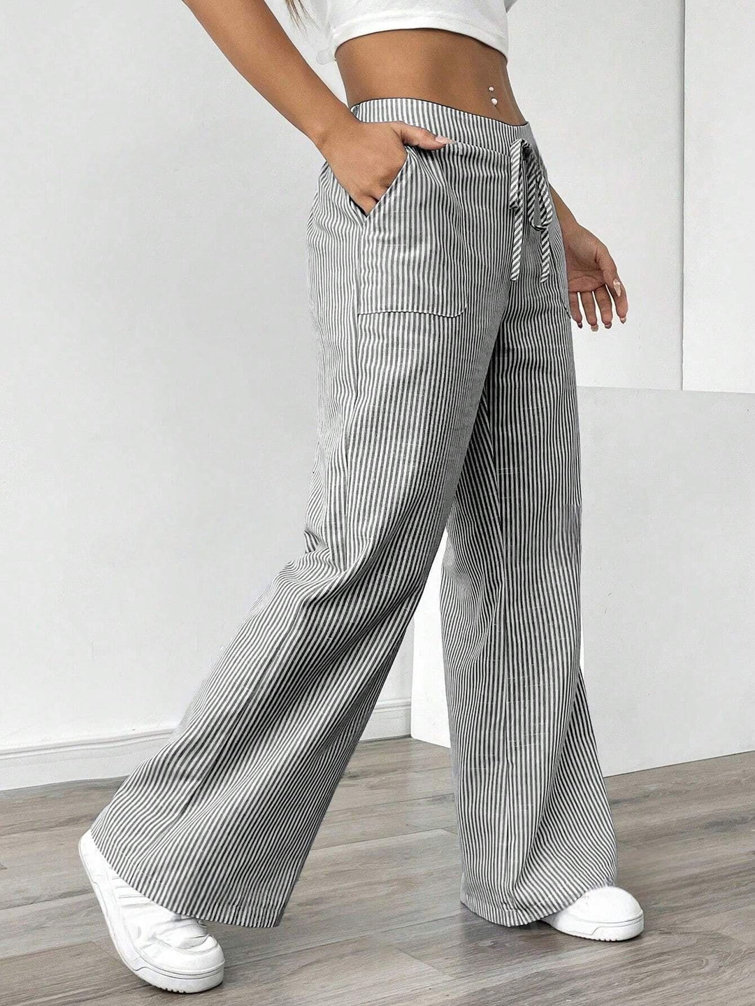 Damen nan weite Baumwoll-Loungehose mit Tunnelzug und Seitentaschen EB