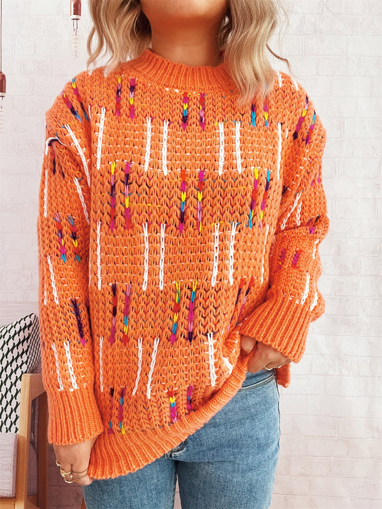 Damen lässiger Strickpullover mit vielseitigem Farbenspiel und hohem Kragen EB