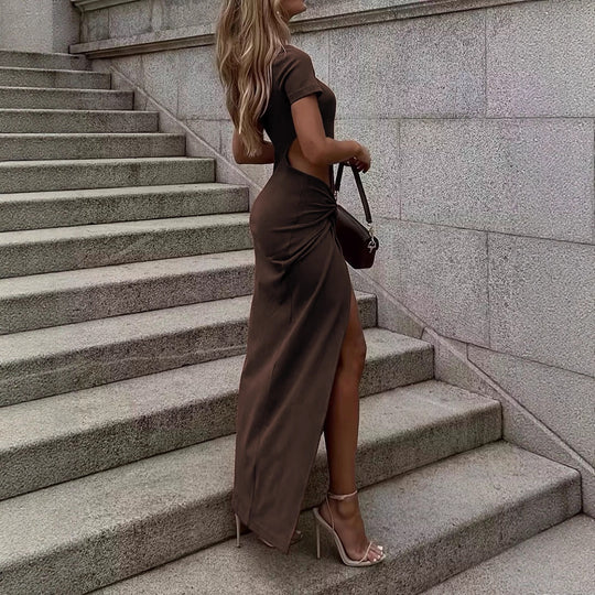 Damen Maxikleid mit seitlichem Schlitz und Knoteinsatz EB