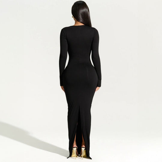 Damen elegantes Wickel-Maxi-Kleid mit asymmetrischem Halsausschnitt EB