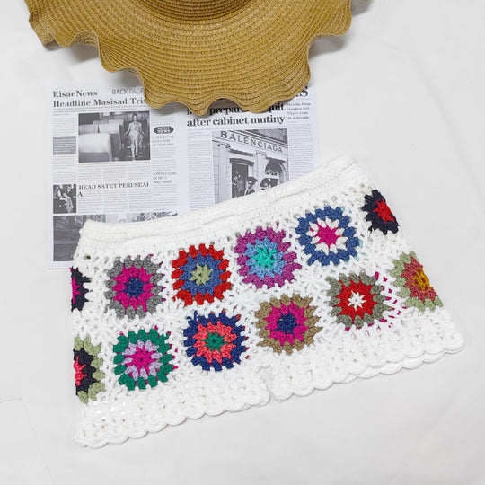 Damen Häkelshorts mit buntem Granny-Quadrat-Muster EB