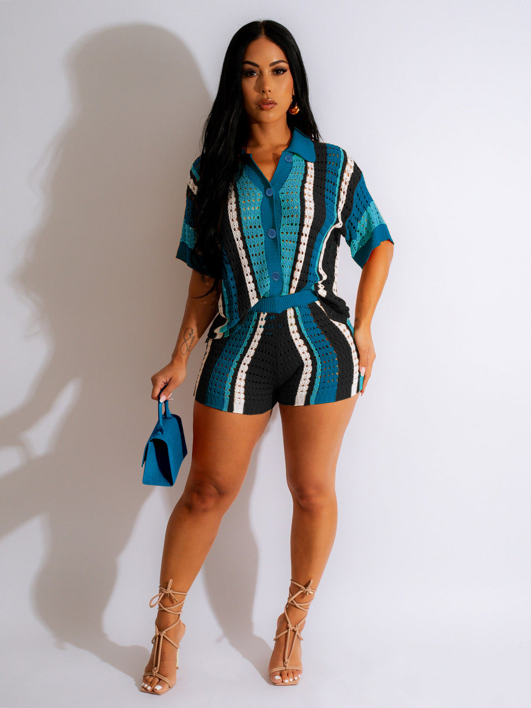 Damen Set aus gehäkeltem Top und Shorts EB