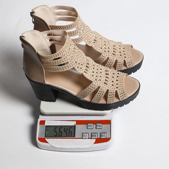 Damen Absatzsandalen mit filigraner Riemenstruktur und komfortablem Blockabsatz EB