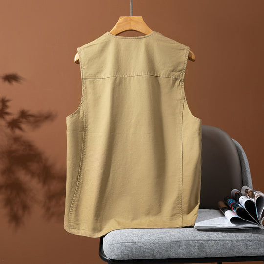 Herren Canvas-Utility-Weste mit Mehrfachtaschen und Knopfleiste EB