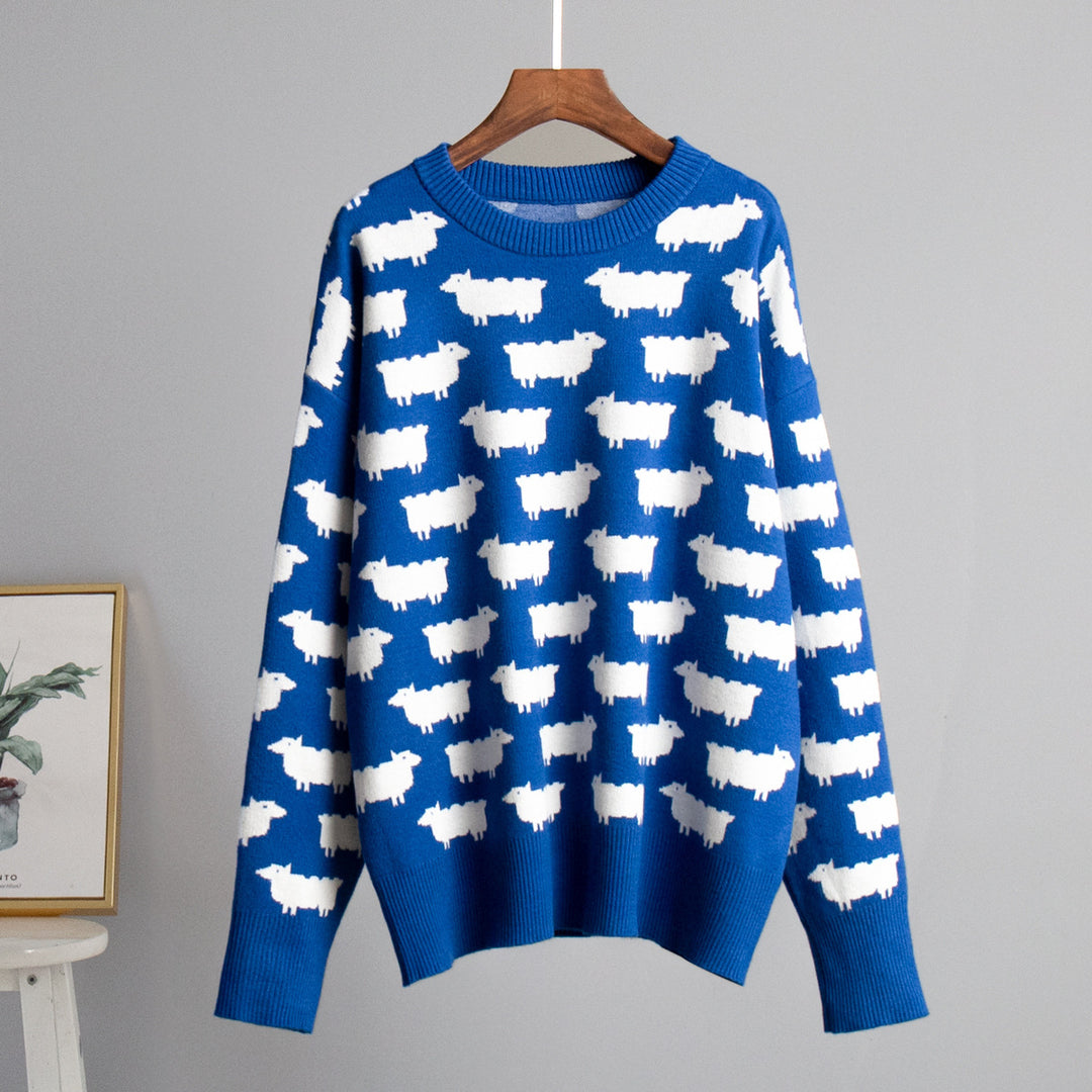 Damen Gemusterter Strickpullover mit Schafmotiven EB