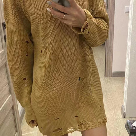 Damen Grobstrick Pullover mit V-Ausschnitt und lässigem Schnitt EB