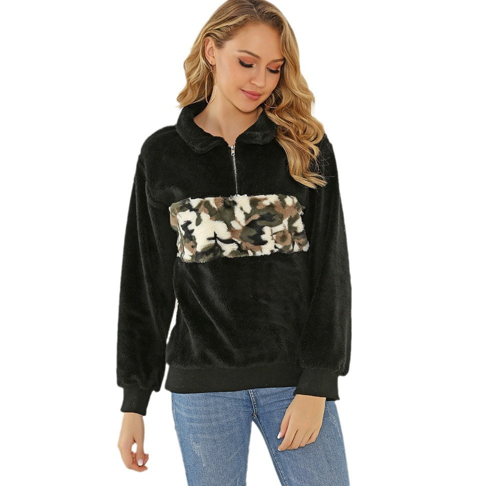 Damen kuschelweiche Fleecejacke mit auffälligem Camouflage-Detail EB