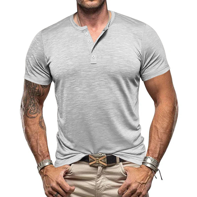Herren Kurzarm-Henley-T-Shirt aus atmungsaktivem Baumwollmix mit modernem Schnitt EB