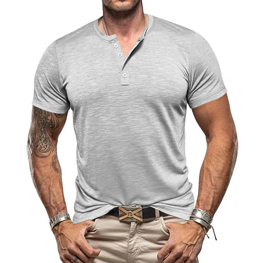 Herren Kurzarm-Henley-T-Shirt aus atmungsaktivem Baumwollmix mit modernem Schnitt EB