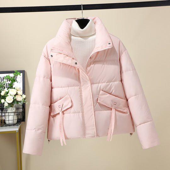 Damen Kurzgeknöpfte Steppjacke mit hohem Kragen und seitlichen Taschen EB